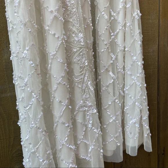 White Beaded Sequin Halter Mermaid Maxi Dress ✨ - Picture 9 of 12